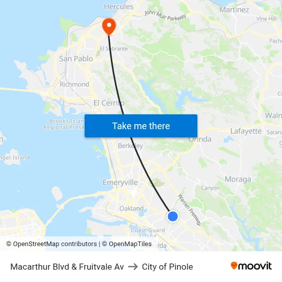 Macarthur Blvd & Fruitvale Av to City of Pinole map