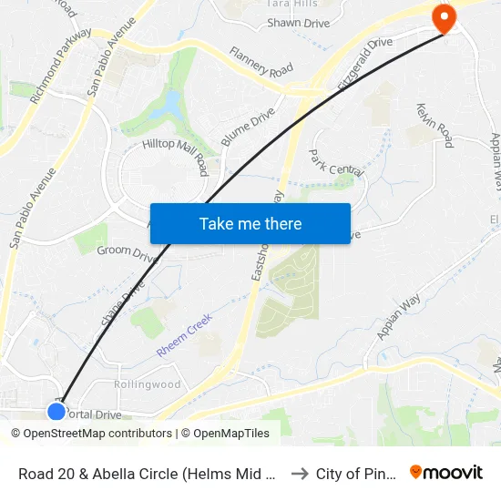 Road 20 & Abella Circle (Helms Mid Sch) to City of Pinole map