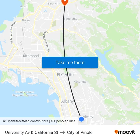 University Av & California St to City of Pinole map