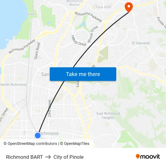 Richmond BART to City of Pinole map