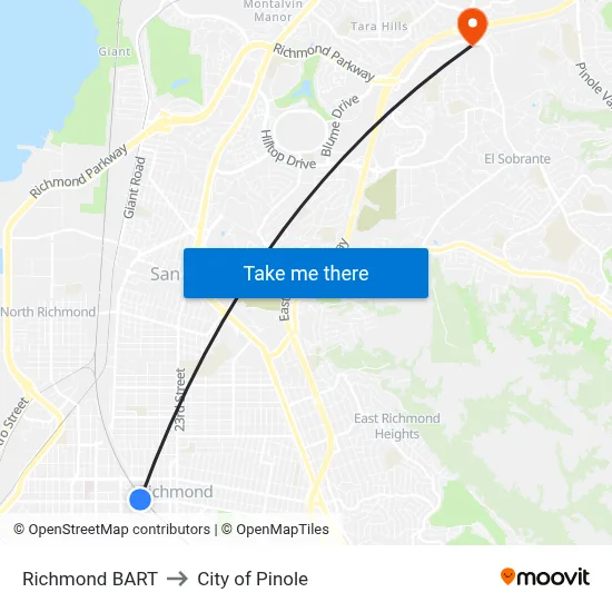 Richmond BART to City of Pinole map