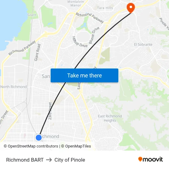Richmond BART to City of Pinole map