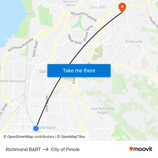 Richmond BART to City of Pinole map