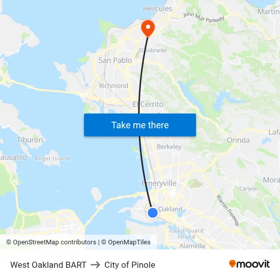 West Oakland BART to City of Pinole map