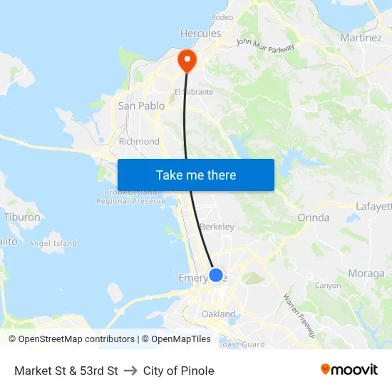 Market St & 53rd St to City of Pinole map