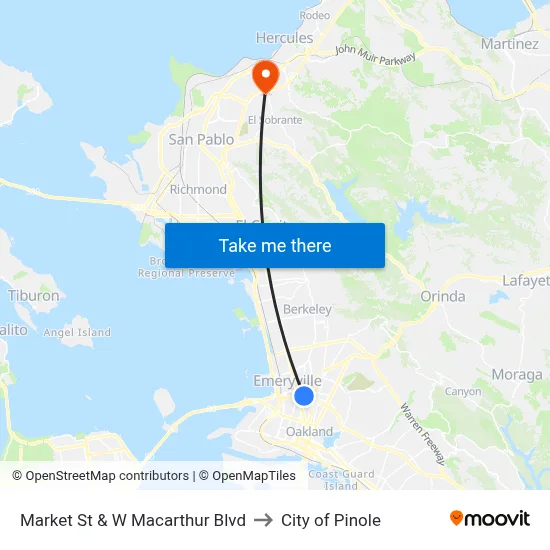 Market St & W Macarthur Blvd to City of Pinole map
