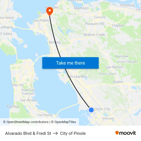 Alvarado Blvd & Fredi St to City of Pinole map