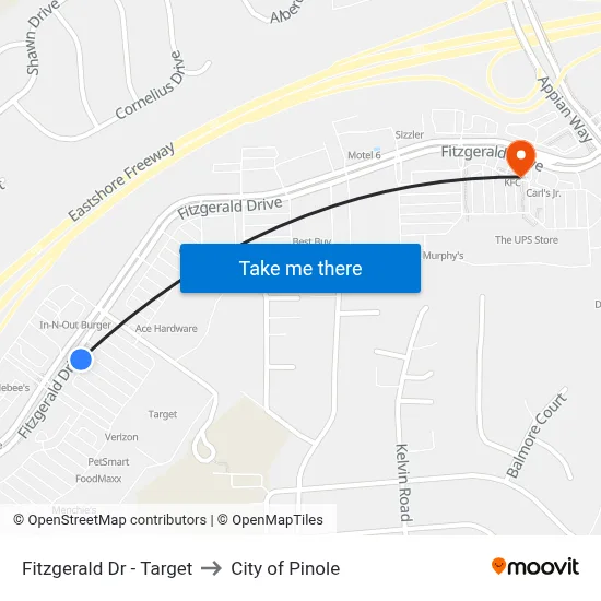 Fitzgerald Dr - Target to City of Pinole map