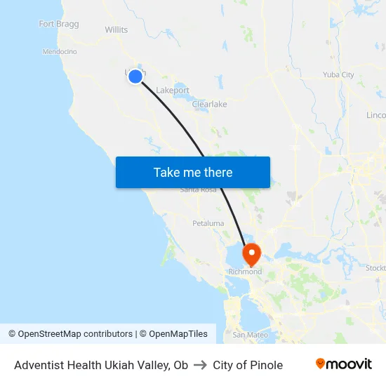 Adventist Health Ukiah Valley, Ob to City of Pinole map