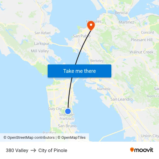 380 Valley to City of Pinole map