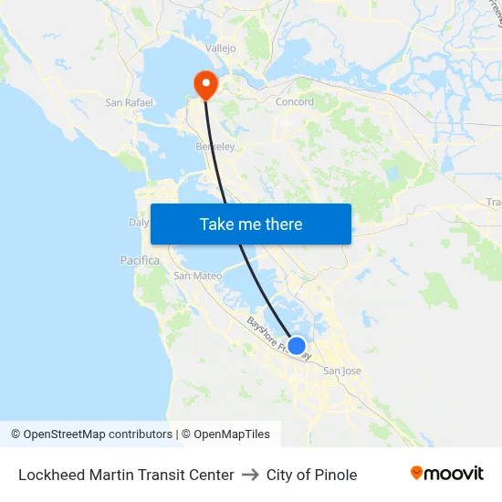 Lockheed Martin Transit Center to City of Pinole map
