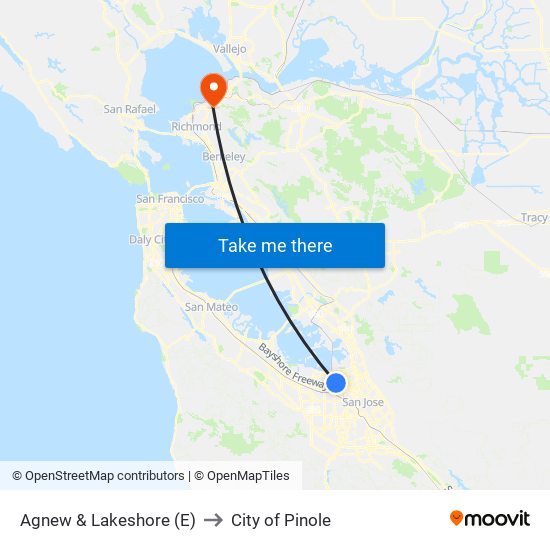 Agnew & Lakeshore (E) to City of Pinole map