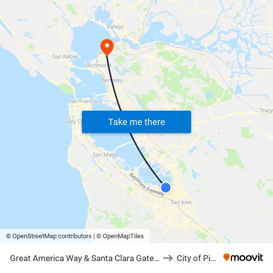 Great America Way & Santa Clara Gateway (W) to City of Pinole map