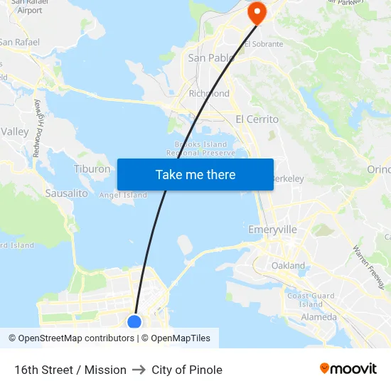 16th Street / Mission to City of Pinole map