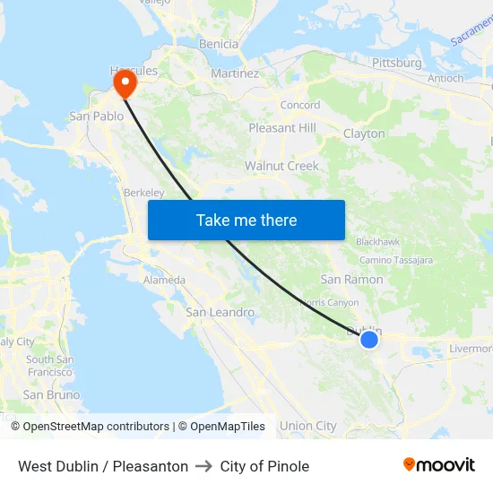 West Dublin / Pleasanton to City of Pinole map