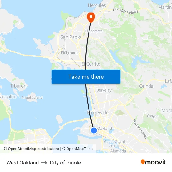 West Oakland to City of Pinole map