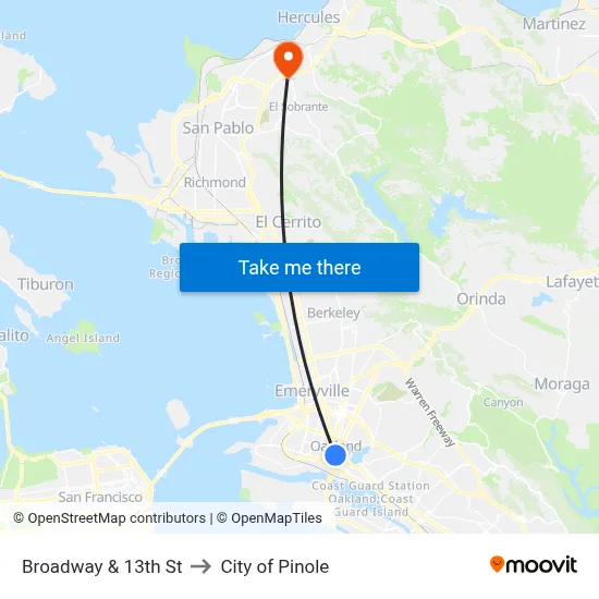 Broadway & 13th St to City of Pinole map