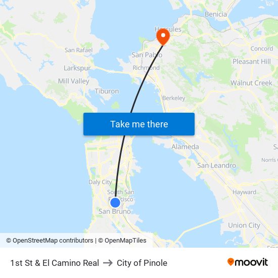 1st St & El Camino Real to City of Pinole map