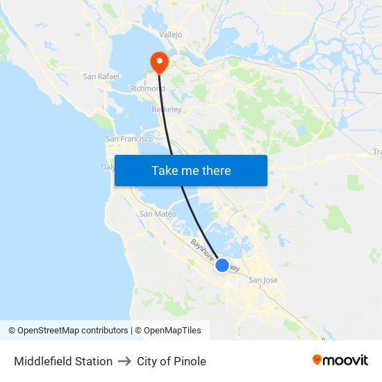 Middlefield Station to City of Pinole map