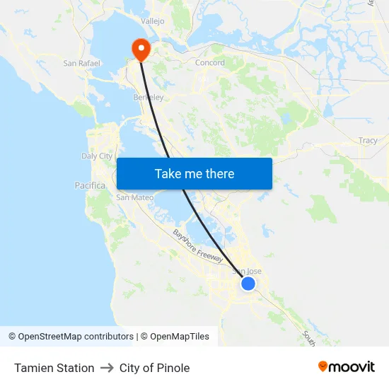 Tamien Station to City of Pinole map