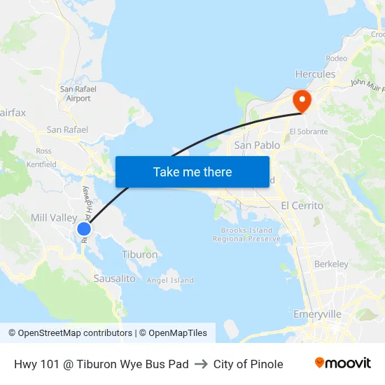 Hwy 101 @ Tiburon Wye Bus Pad to City of Pinole map