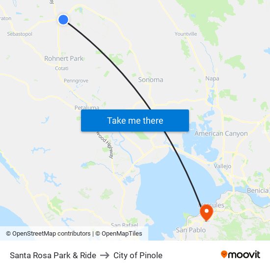 Santa Rosa Park & Ride to City of Pinole map