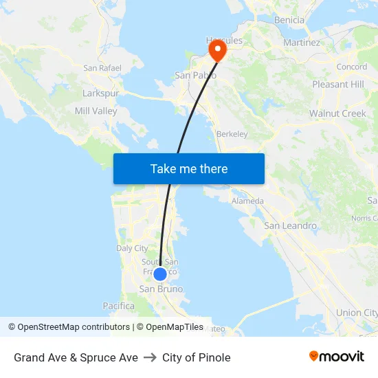 Grand Ave & Spruce Ave to City of Pinole map
