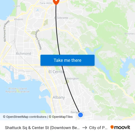 Shattuck Sq & Center St (Downtown Berkeley BART) to City of Pinole map