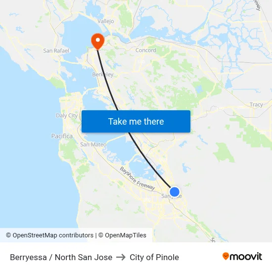 Berryessa / North San Jose to City of Pinole map
