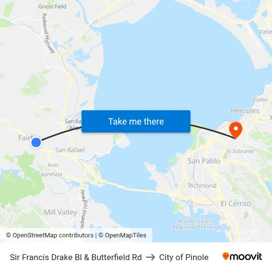 Sir Francis Drake Bl & Butterfield Rd to City of Pinole map
