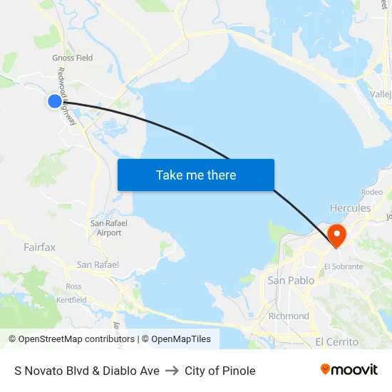 S Novato Blvd & Diablo Ave to City of Pinole map