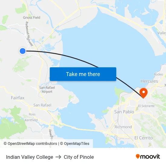 Indian Valley College to City of Pinole map