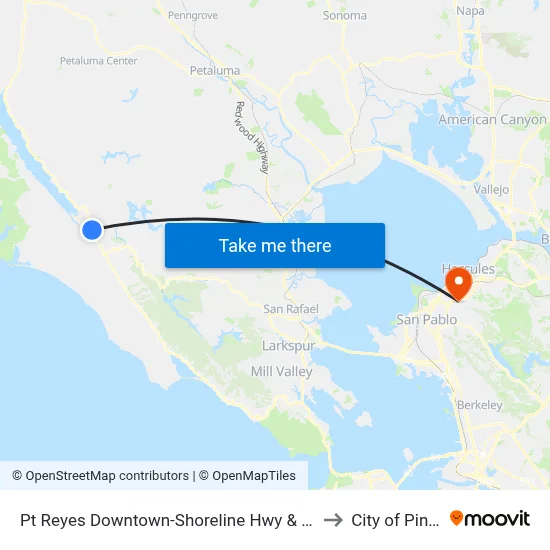 Pt Reyes Downtown-Shoreline Hwy & 3rd St to City of Pinole map