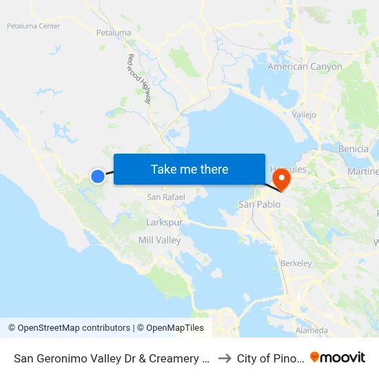 San Geronimo Valley Dr & Creamery Rd to City of Pinole map