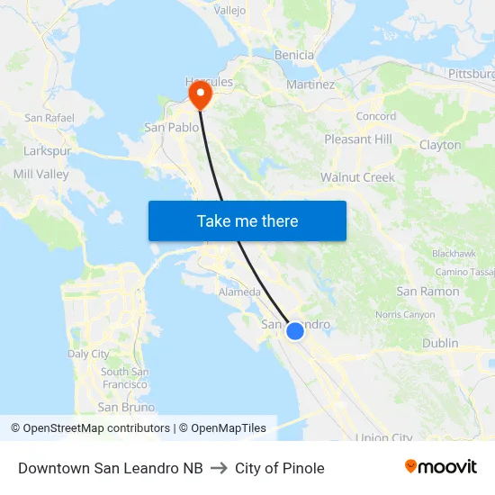Downtown San Leandro NB to City of Pinole map
