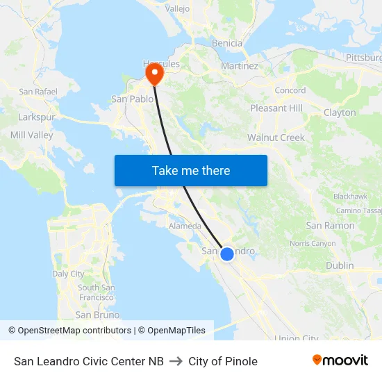 San Leandro Civic Center NB to City of Pinole map