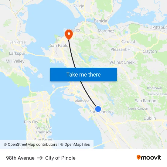 98th Avenue to City of Pinole map