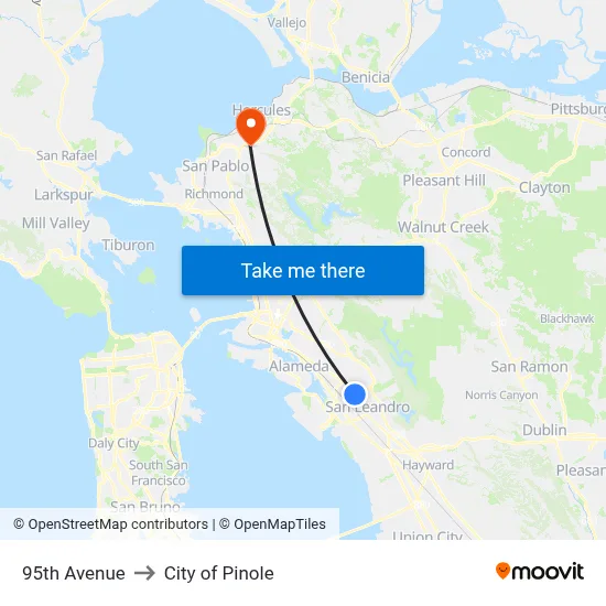 95th Avenue to City of Pinole map