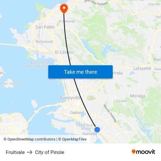 Fruitvale to City of Pinole map