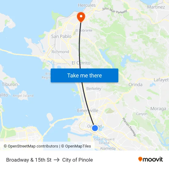 Broadway & 15th St to City of Pinole map