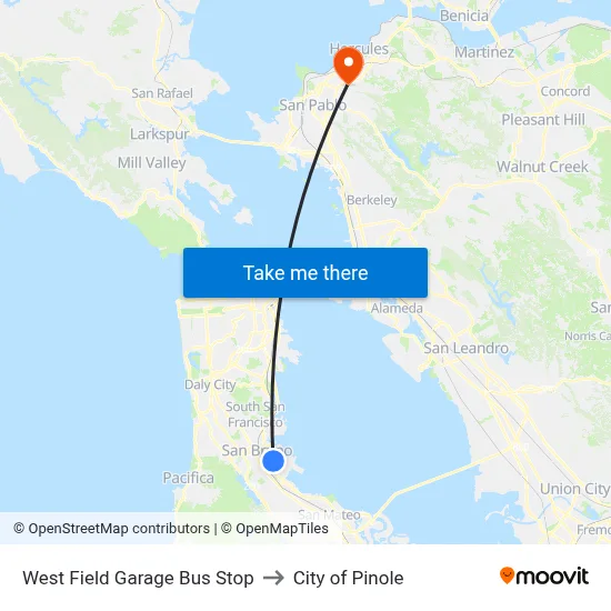 West Field Garage Bus Stop to City of Pinole map