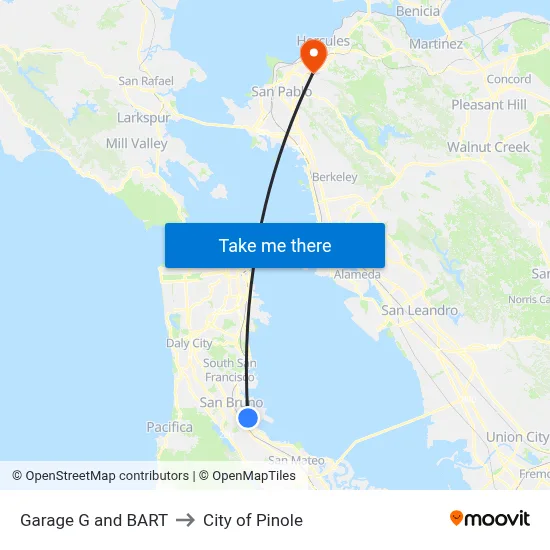 Garage G and BART to City of Pinole map