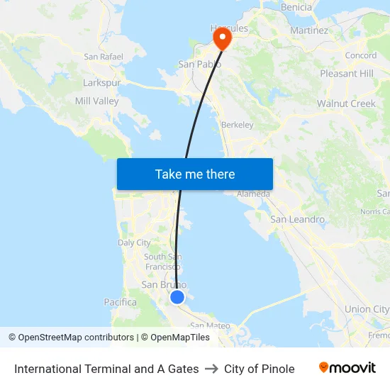 International Terminal and A Gates to City of Pinole map