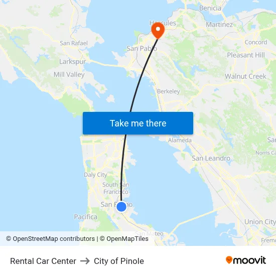 Rental Car Center to City of Pinole map