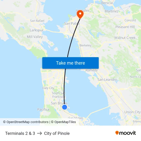 Terminals 2 & 3 to City of Pinole map