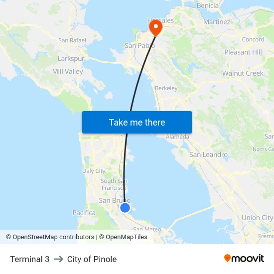 Terminal 3 to City of Pinole map