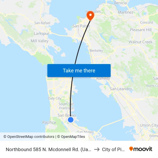 Northbound 585 N. Mcdonnell Rd. (Ual Cargo) to City of Pinole map