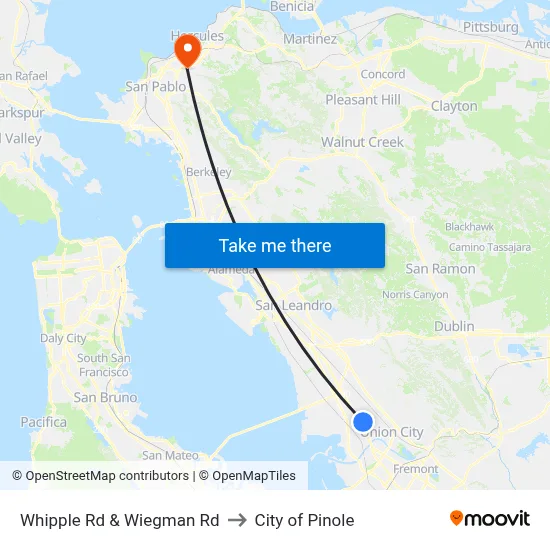 Whipple Rd & Wiegman Rd to City of Pinole map