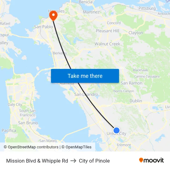 Mission Blvd & Whipple Rd to City of Pinole map