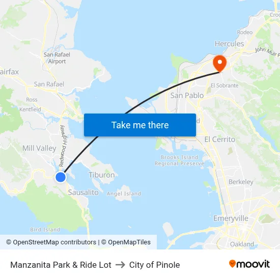 Manzanita Park & Ride Lot to City of Pinole map